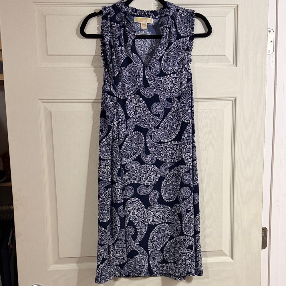 MICHAEL Michael Kors Navy and White Paisley Midi Dress